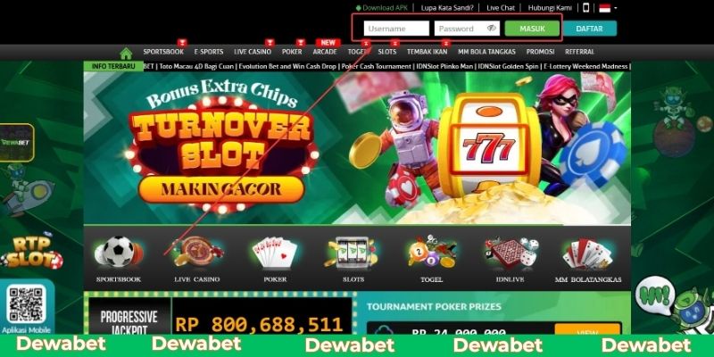 Điền thông tin vào biểu mẫu đăng nhập Dewabet để hoàn tất